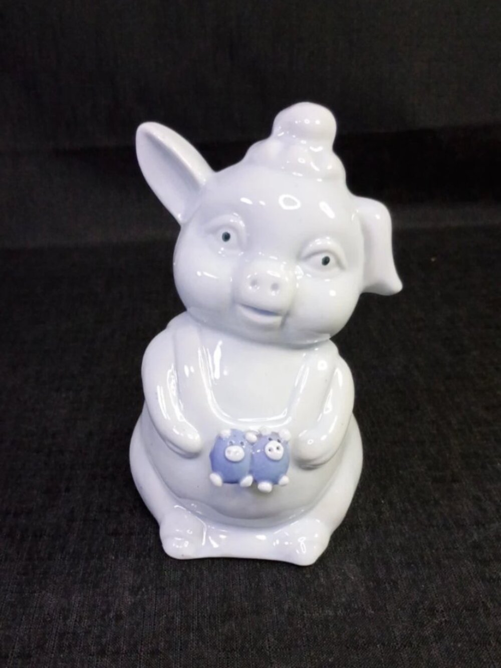 Vintage Light Pale Blue Ceramic Piggy Bank Mom Pig Baby Pigs With Plastic Plug